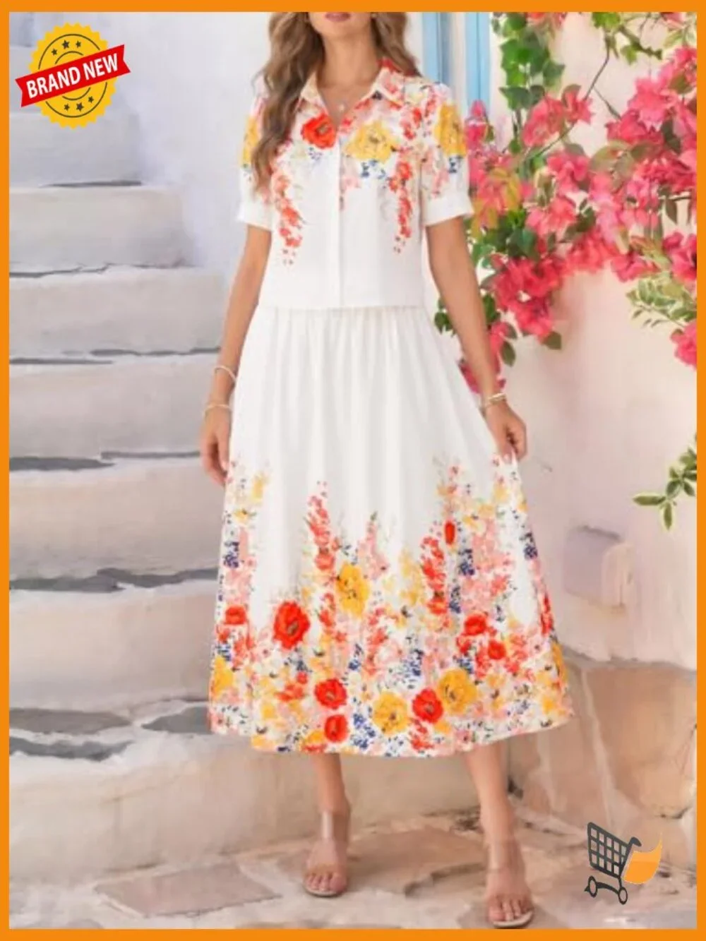 2 Piece Floral Skirt Set Puff Sleeve Blouse Elastic Waist Matching Vacation